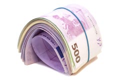 Cinco centésimas euro- cédulas sob o elástico imagem de stock Cinco centésimas euro- cédulas sob o elástico imagem de stock