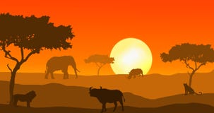 Cinco grandes de África en puesta del sol stock de ilustración Cinco grandes de África en puesta del sol stock de ilustración