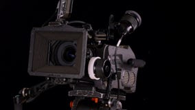 Cinema camera. Fly in into a professional cinema TV broadcast camera