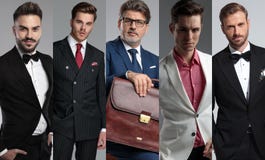 Cinq portraits des hommes beaux dans une photo de collage images libres de droits Cinq portraits des hommes beaux dans une photo de collage images libres de droits