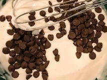 Cioccolato Chip Pancake Batter fotografie stock libere da diritti Cioccolato Chip Pancake Batter fotografie stock libere da diritti