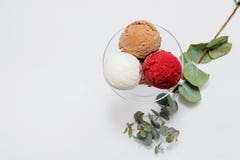 Ciotola di varie palle variopinte del gelato su fondo bianco Dalla vista superiore immagini stock libere da diritti Ciotola di varie palle variopinte del gelato su fondo bianco Dalla vista superiore immagini stock libere da diritti