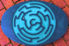 Circle maze. Labyrinth with entry and exit. Abstract find the way out concept