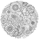 Circle summer doodle flower ornament with butterfly. Royalty Free Stock Images Circle summer doodle flower ornament with butterfly. Royalty Free Stock Images