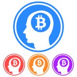 Circular, flat thinking about bitcoin icon. Profile head silhouette with a bitcoin logo inside. Four variations stock illustration Circular, flat thinking about bitcoin icon. Profile head silhouette with a bitcoin logo inside. Four variations stock illustration