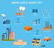 Città astuta e concetto di griglia di Smart illustrazione di stock Città astuta e concetto di griglia di Smart illustrazione di stock