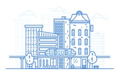 City Landscape Line art design concept for website background. Urban cityscape with town architecture. Linear style. royalty free illustration City Landscape Line art design concept for website background. Urban cityscape with town architecture. Linear style. royalty free illustration