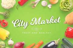 City Market Freash And Healthy Vegetables On Green Background Stock Photos