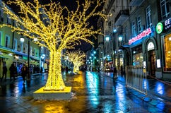City street illuminated at night Royalty Free Stock Images City street illuminated at night Royalty Free Stock Images
