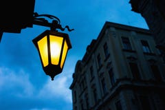 City Street Light Yellow Against The Blue Sky Royalty Free Stock Photos City Street Light Yellow Against The Blue Sky Royalty Free Stock Photos