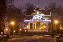 City Wooden Gazebo Decorated With Garlands Stock Photo City Wooden Gazebo Decorated With Garlands Stock Photo