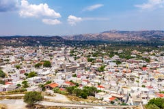 Cityscape of ancient Archangelos scenic old town with castle on Rhodes island, Dodecanese, Greece. Beautiful picturesque white stock image Cityscape of ancient Archangelos scenic old town with castle on Rhodes island, Dodecanese, Greece. Beautiful picturesque white stock image