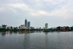 Skyline of Hanoi at Truc Bach Lake. The capital of Vietnam stock photos Skyline of Hanoi at Truc Bach Lake. The capital of Vietnam stock photos