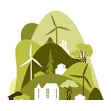 Cityscape met groene heuvels Behoud van het milieu, ecologie, alternatieve energiebronnen royalty-vrije illustratie Cityscape met groene heuvels Behoud van het milieu, ecologie, alternatieve energiebronnen royalty-vrije illustratie