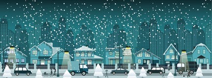 Ciudad de la noche en invierno stock de ilustración Ciudad de la noche en invierno stock de ilustración