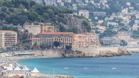 Ciudad panorámica hermosa de la visión aérea Niza del timelapse, Francia Mar Mediterráneo, bahía de ángeles almacen de video Ciudad panorámica hermosa de la visión aérea Niza del timelapse, Francia Mar Mediterráneo, bahía de ángeles almacen de video