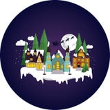 Ciudad soñolienta, nevosa en la noche de la Navidad stock de ilustración Ciudad soñolienta, nevosa en la noche de la Navidad stock de ilustración