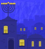 Ciudad vieja con Menorah ilustración del vector Ciudad vieja con Menorah ilustración del vector