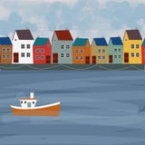 Ciudad vieja de la opinión del panorama ejemplo del paisaje de la ciudad stock de ilustración Ciudad vieja de la opinión del panorama ejemplo del paisaje de la ciudad stock de ilustración