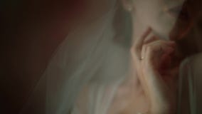 Ciérrese para arriba de las manos de la novia con un anillo en su finger almacen de video Ciérrese para arriba de las manos de la novia con un anillo en su finger almacen de video