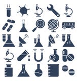 A ciência e a tecnologia isolaram os ícones do vetor ajustados para consistir com laboratório médico, química, plano, ADN ilustração stock A ciência e a tecnologia isolaram os ícones do vetor ajustados para consistir com laboratório médico, química, plano, ADN ilustração stock