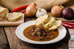 Classic Czech goulash with dumplings stock images Classic Czech goulash with dumplings stock images