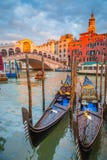 Canal Grande with Gondolas and Rialto Bridge at sunset, Venice, Italy