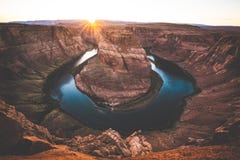 Wide-angle view of Horseshoe Bend at sunset, Arizona, American S stock photo Wide-angle view of Horseshoe Bend at sunset, Arizona, American S stock photo