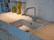 Classical Kitchen Sink With Tap Faucet Stock Photo