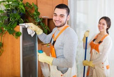 Cleaning premises team to work Royalty Free Stock Photos Cleaning premises team to work Royalty Free Stock Photos