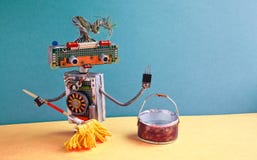 Cleaning service concept. Friendly robot janitor mopping floor. royalty free stock images Cleaning service concept. Friendly robot janitor mopping floor. royalty free stock images