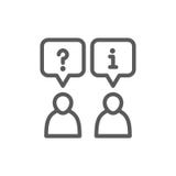 Client and employee with chat cloud, faq and answers line icon. royalty free illustration Client and employee with chat cloud, faq and answers line icon. royalty free illustration