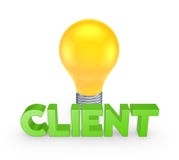 CLIENTE di parola e lampada gialla. illustrazione di stock CLIENTE di parola e lampada gialla. illustrazione di stock