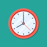 Clock icon in flat style, timer isolated on green background. Business watch. Vector design element for you project. stock illustration Clock icon in flat style, timer isolated on green background. Business watch. Vector design element for you project. stock illustration