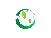 Clock with leaves as clockwise symbol to save nature for logo design stock illustration Clock with leaves as clockwise symbol to save nature for logo design stock illustration