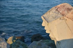 Close up of breakwater made of concrete tetrapods in the sunset, Stock Photography Close up of breakwater made of concrete tetrapods in the sunset, Stock Photography