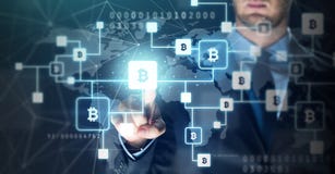 Close up of businessman with bitcoin block chain royalty free stock images Close up of businessman with bitcoin block chain royalty free stock images