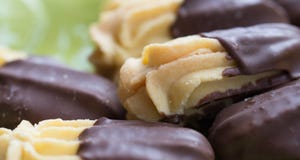 Close-up Chocolate Dipped Viennese Biscuits. Royalty Free Stock Images Close-up Chocolate Dipped Viennese Biscuits. Royalty Free Stock Images