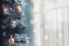 Close up of Christmas tree with a bright bokeh background stock photos Close up of Christmas tree with a bright bokeh background stock photos