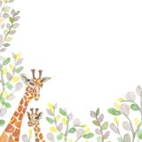 Watercolor giraffes in eucalyptus leaves, painted with a brush, handmade. Mother and child. A picturesque composition for cards, m royalty free illustration Watercolor giraffes in eucalyptus leaves, painted with a brush, handmade. Mother and child. A picturesque composition for cards, m royalty free illustration