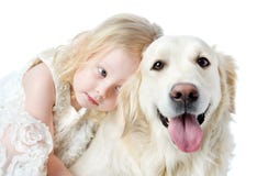 Close up Golden Retriever and girl. Royalty Free Stock Photography Close up Golden Retriever and girl. Royalty Free Stock Photography