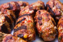 Close up of grilled meat cevapcici balls stock photography Close up of grilled meat cevapcici balls stock photography
