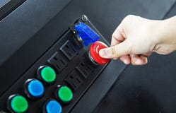 Hand put reset bottom with out savety like switch on Royalty Free Stock Images Hand put reset bottom with out savety like switch on Royalty Free Stock Images