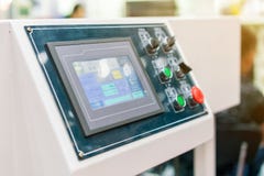 Close up monitor and many push button of control panel for modern and high technology of automatic publication or printing machine royalty free stock photos Close up monitor and many push button of control panel for modern and high technology of automatic publication or printing machine royalty free stock photos