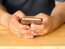 Close Up Of A Man Using Mobile Smart Phone.A Man Hands Holding T Stock Image