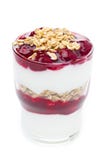 Close-up Of Layered Dessert With Yogurt, Granola, Cherry Isolated Stock Photography Close-up Of Layered Dessert With Yogurt, Granola, Cherry Isolated Stock Photography