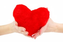 Close-up Of Red Wooden Heart In Female Hands Royalty Free Stock Photo