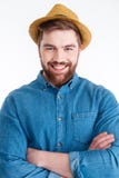 Close-up portrait of man with crossed hands wearing hat stock images Close-up portrait of man with crossed hands wearing hat stock images