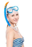 Close-up Portrait Of A Girl In A Snorkeling Mask Stock Photo