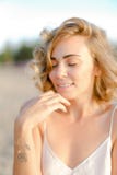 Close up portrait of young blonde pretty woman without makeup. royalty free stock photos Close up portrait of young blonde pretty woman without makeup. royalty free stock photos